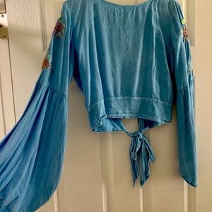 Flowy Embroidered Long Sleeve Crop Top